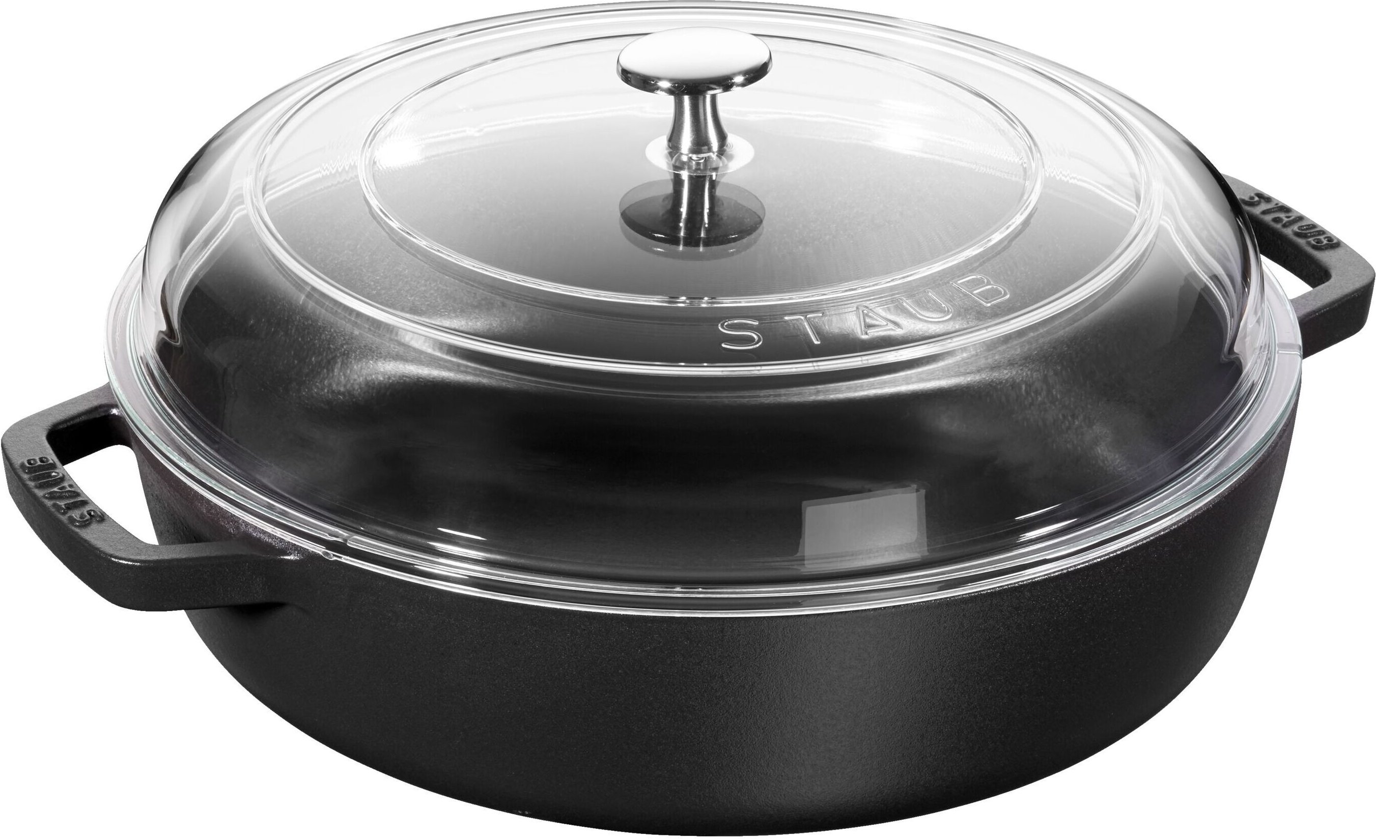 Staub Braisers Schmorpfanne mit Glasdeckel 24 cm, rund, Schwarz, Gusseisen