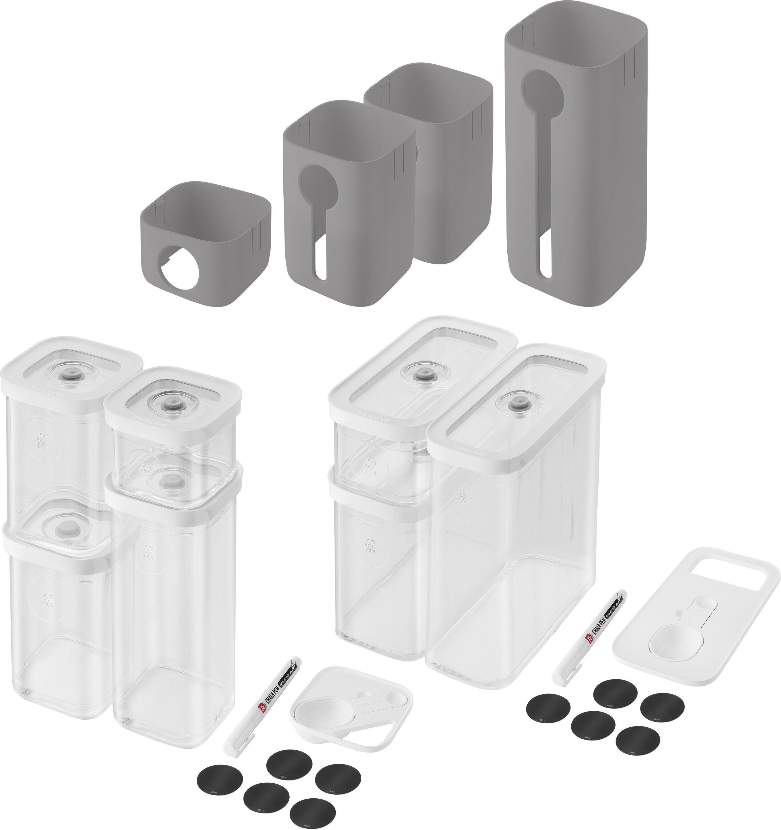 ZWILLING Cube Set S & M Boxen, transparent weiß + Cover Grau / 15- TLG.
