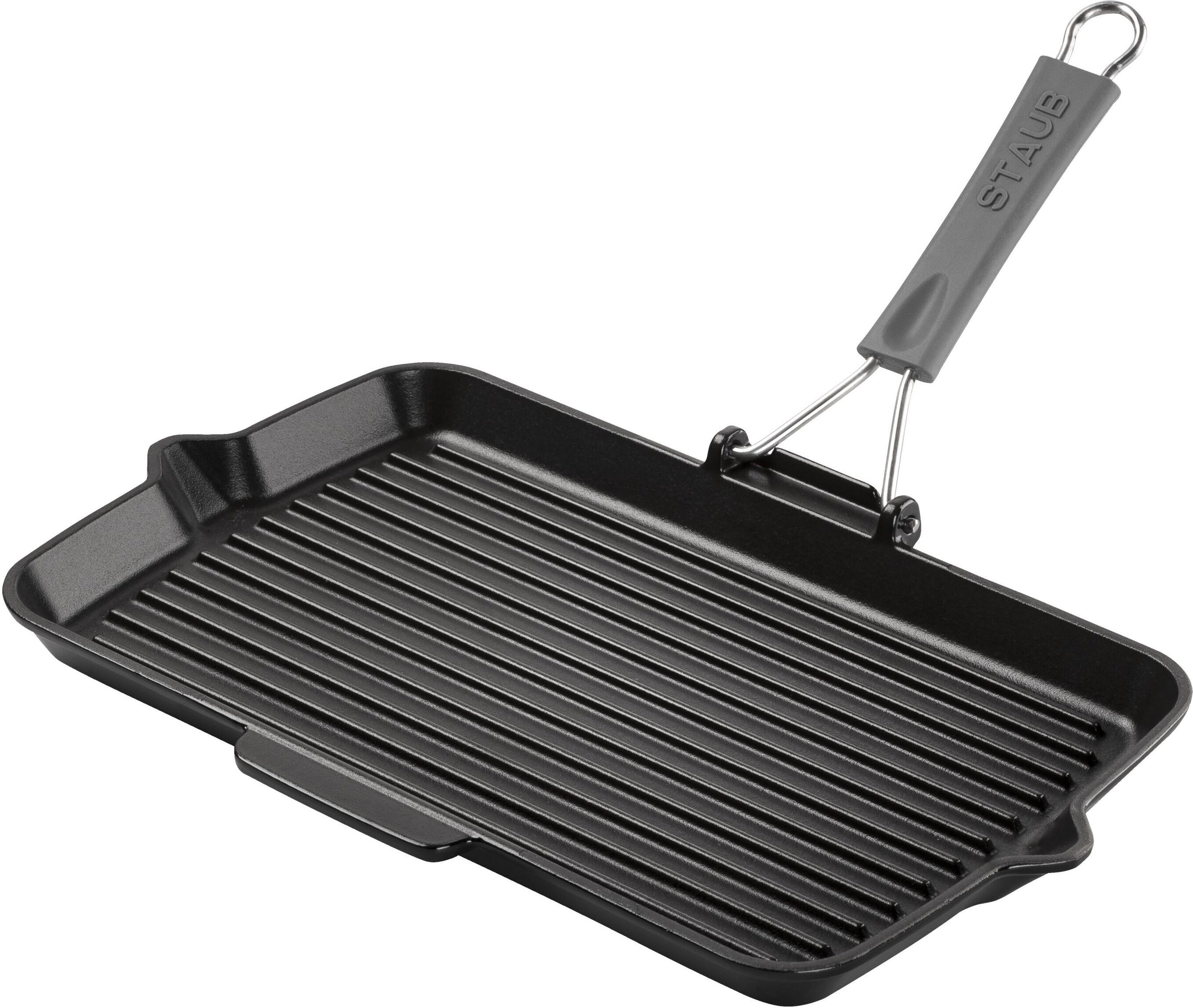 Staub Grill Pans Grillpfanne mit Ausgießnase 34 x 21 cm, rechteckig, Schwarz, Gusseisen