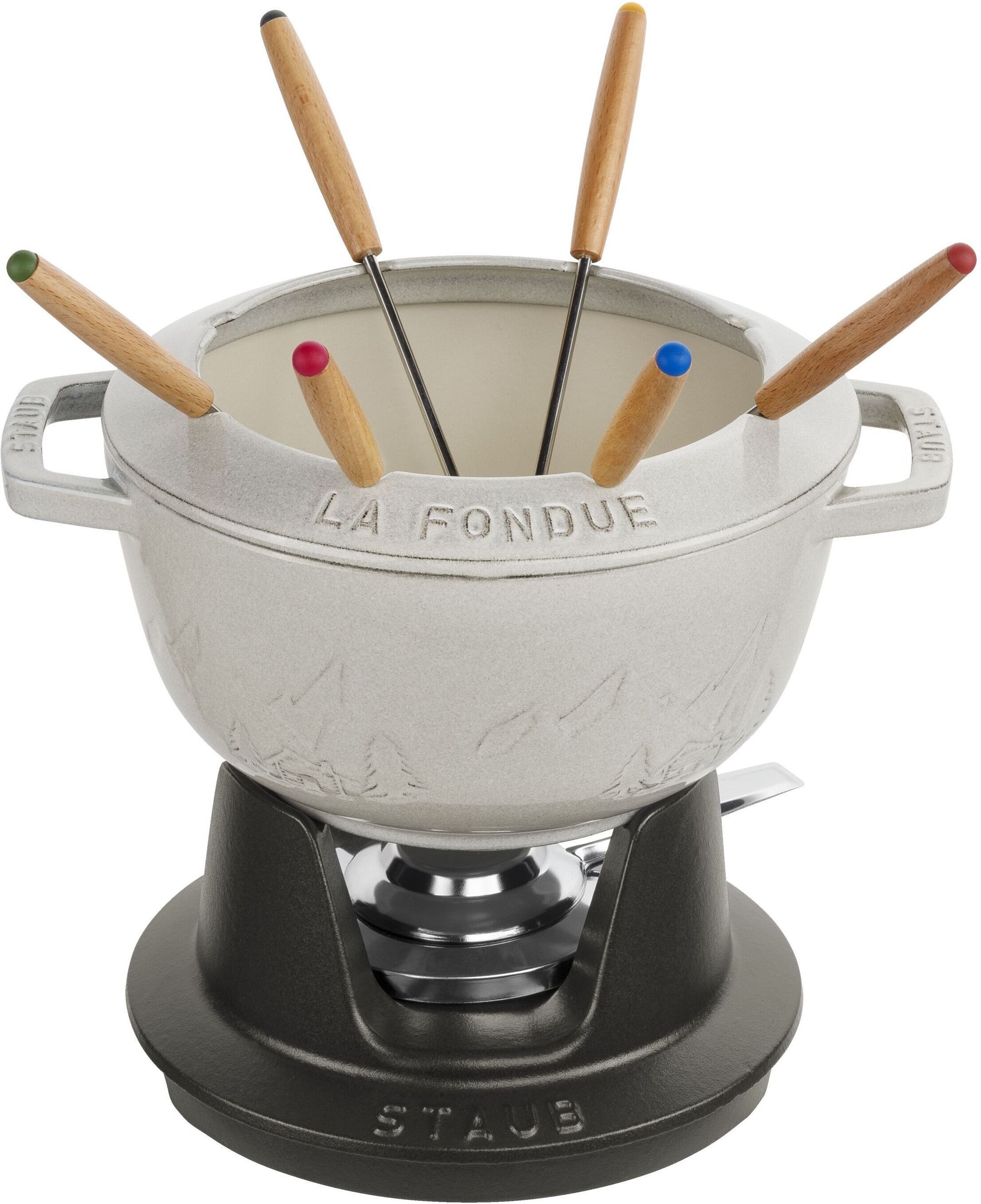 Staub Specialities Fondue Set Gebirge 20 cm, rund, Weisser Trüffel, Gusseisen