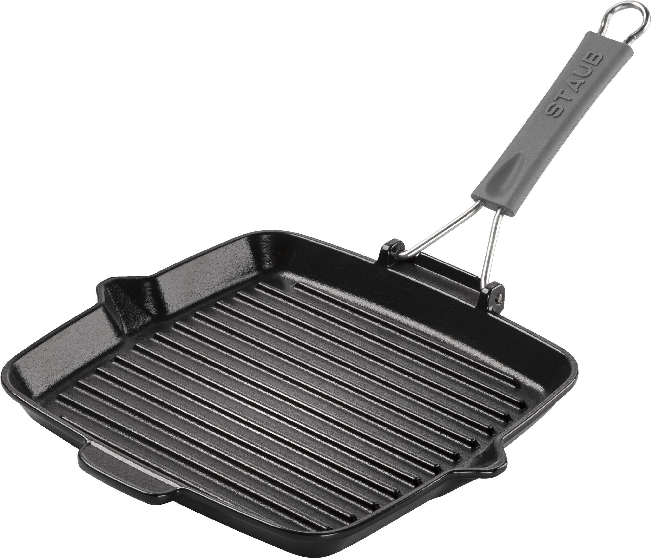 Staub Grill Pans Grillpfanne mit Ausgießnase 24 cm, quadratisch, Schwarz, Gusseisen