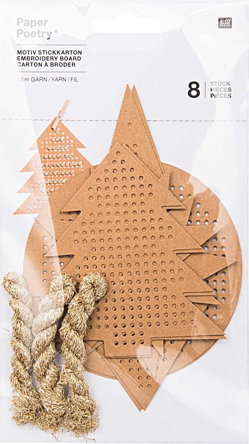 Rico Design Paper Poetry Motivstickkarton X-MAS gold 8 Stück Kraftpapier mit Garn