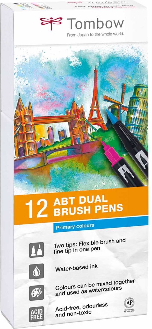 Tombow ABT Dual Brush Pen Primärfarben 12er Set Mehrfarbig