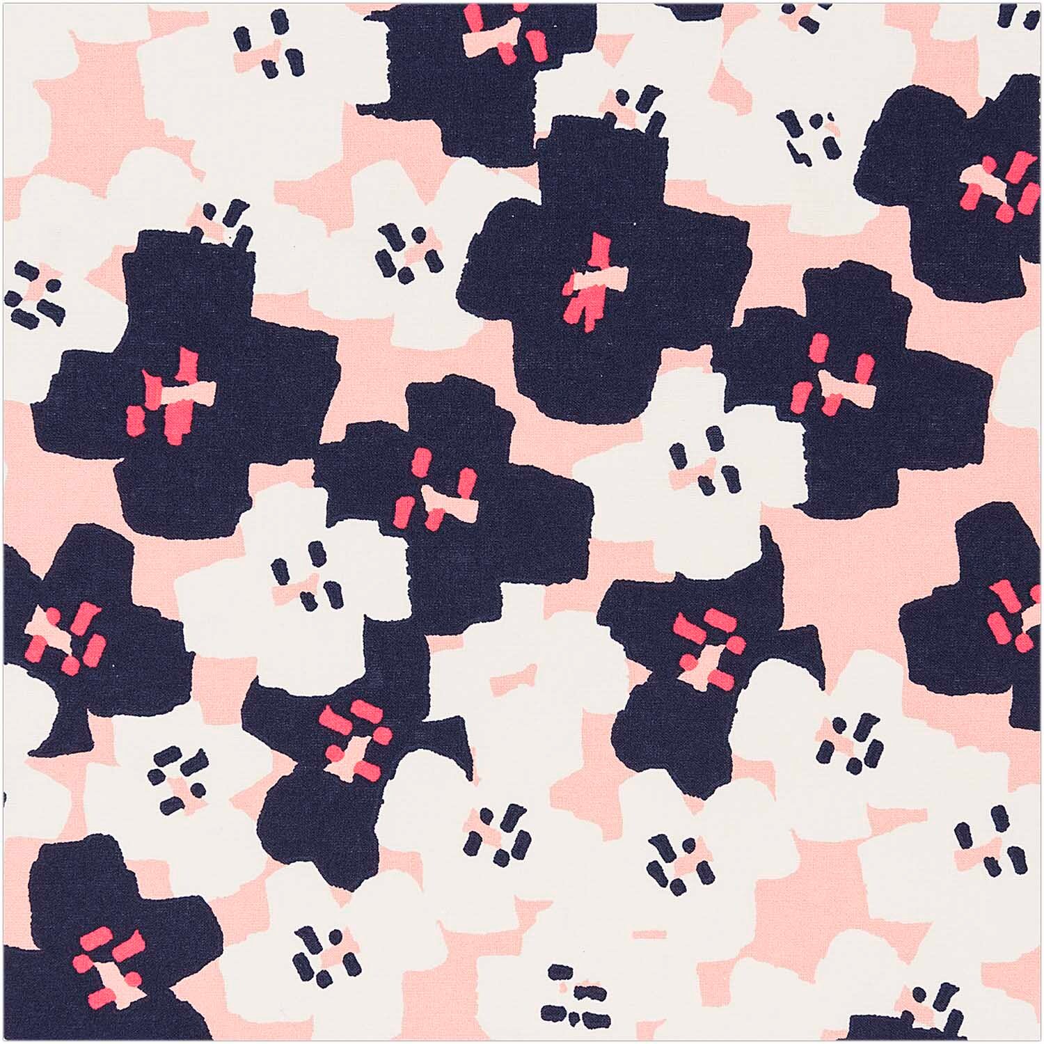 Rico Design Druckstoff Okina Hana kleine Blumen pink-schwarz 140cm
