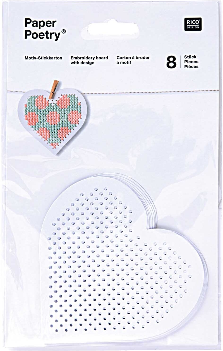 Rico Design Paper Poetry Stickkarton Herzen 20,5x12,5cm 8 Stück