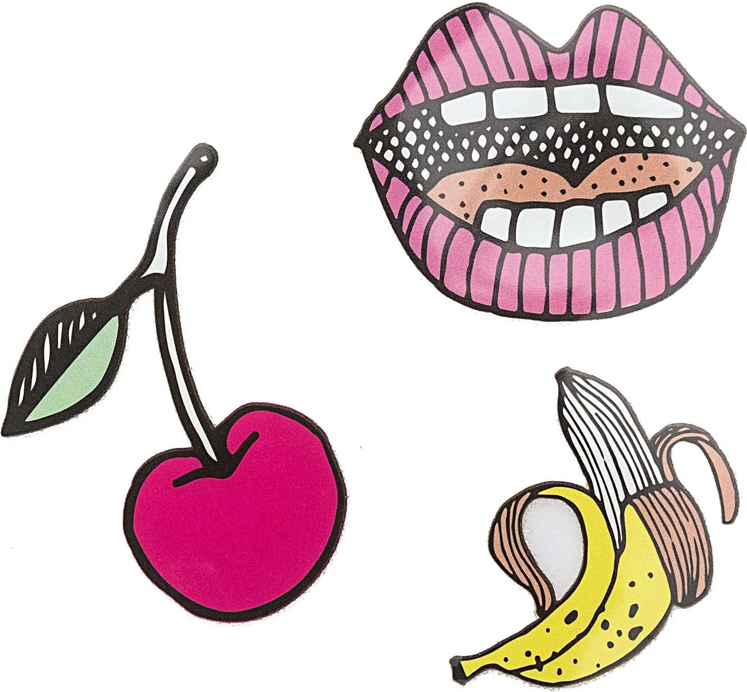 Rico Design Bügelmotiv Kirsche-Banane-Mund 4cm 3 Stück