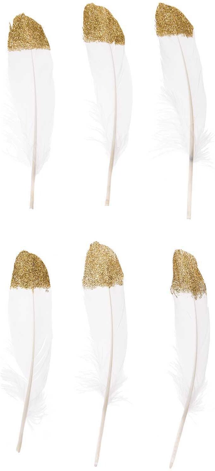 idee. Creativmarkt Federn ca. 18cm 6 Stück Weiß-Gold