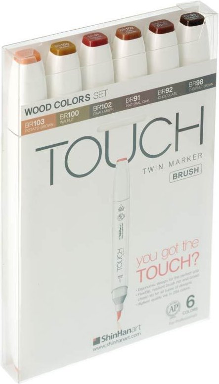 Thumbnail - TOUCH Twin Brush Marker Wood Colors 6er Set Brown