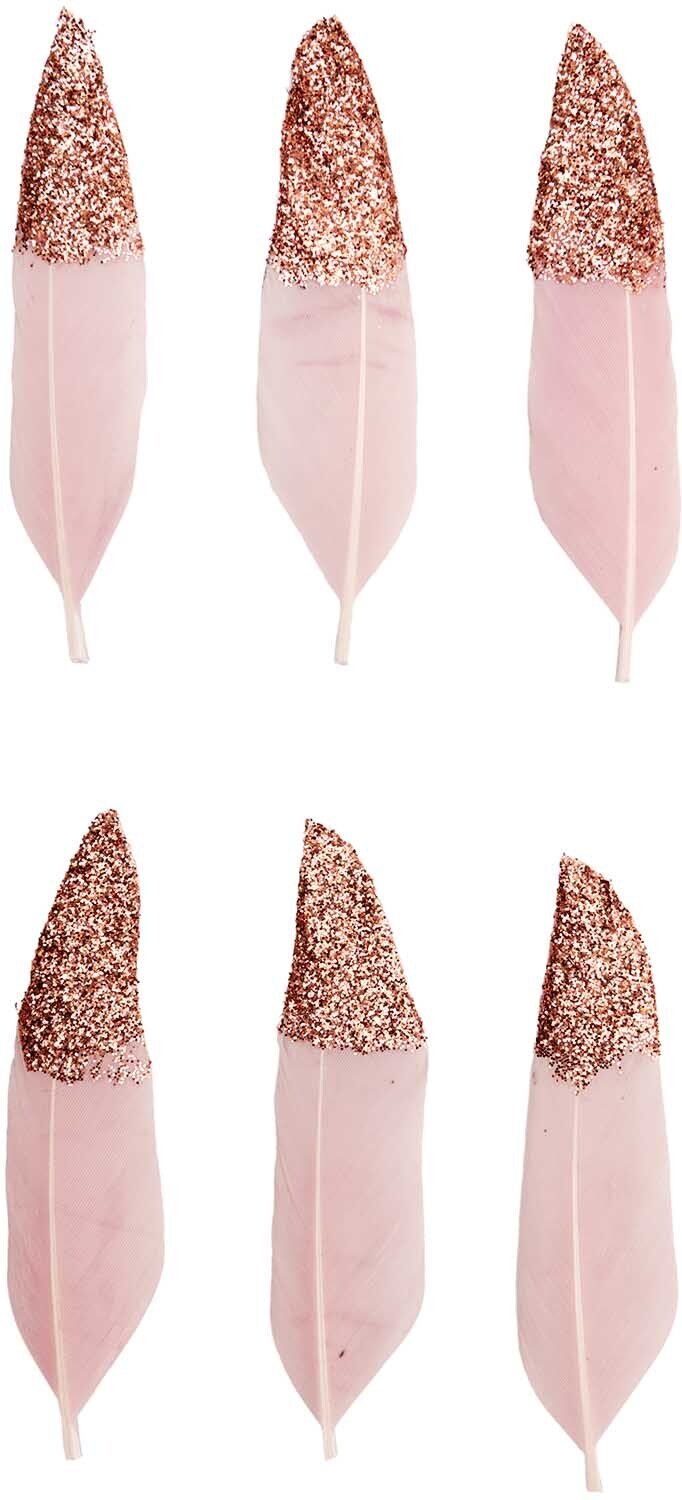 idee. Creativmarkt Federn ca. 8cm 6 Stück Rosa-Roségold
