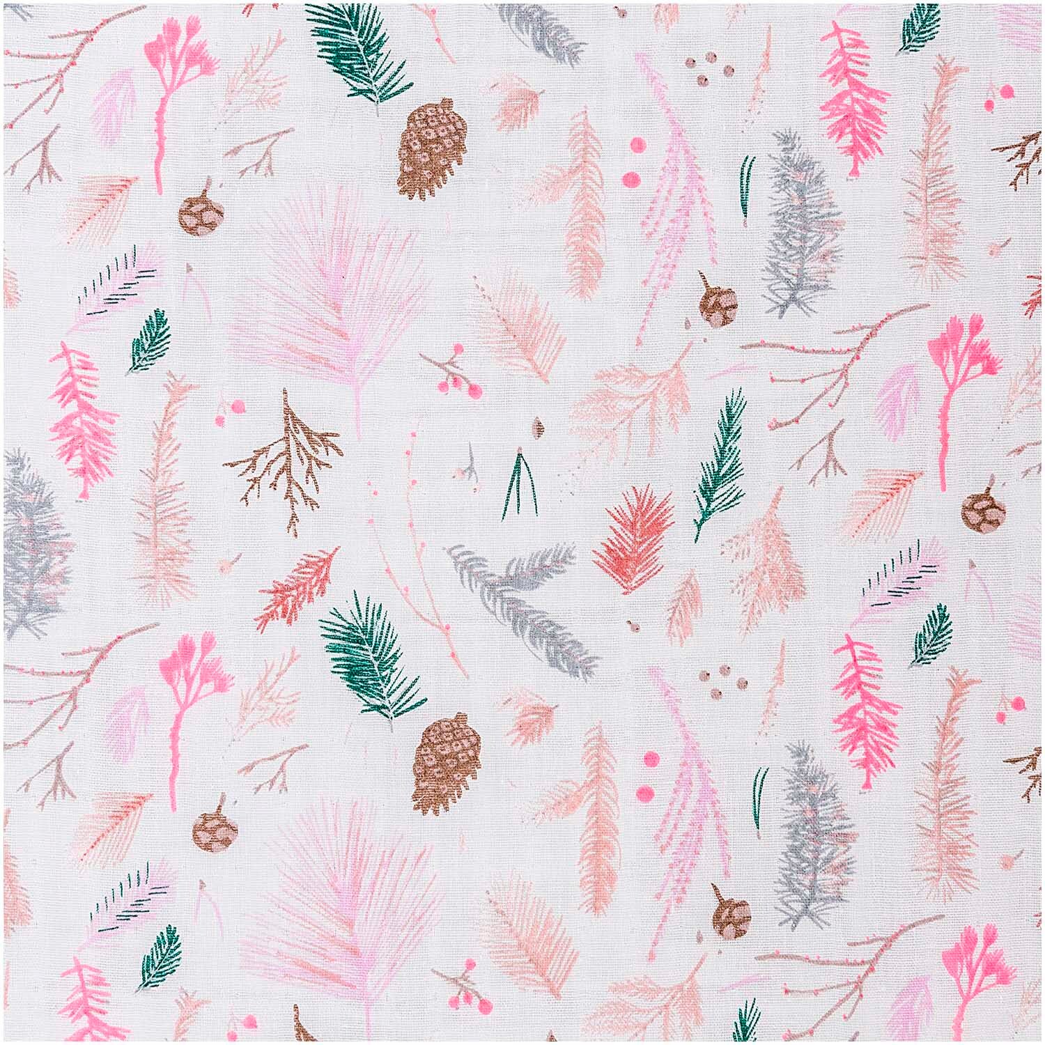 Rico Design Musselin-Druckstoff Nostalgic Christmas Zweige grau-neon 140cm