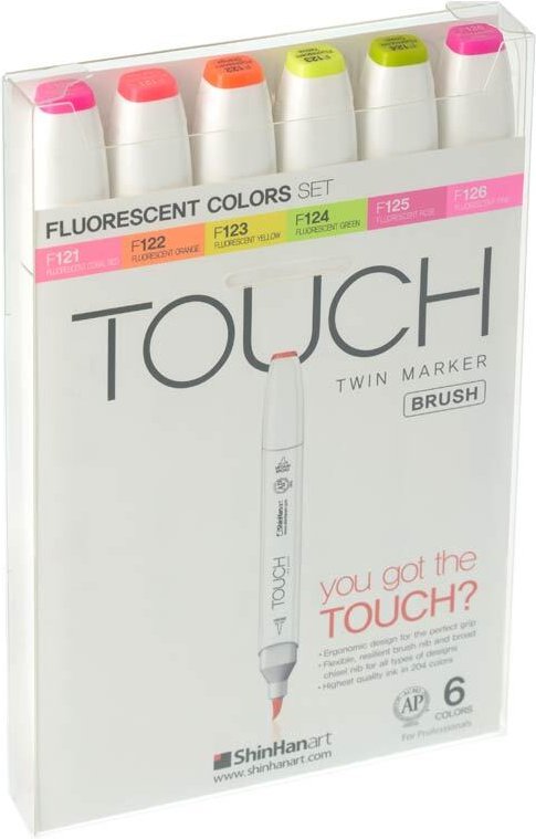TOUCH Twin Brush Marker Flourescent 6er Set Mehrfarbig