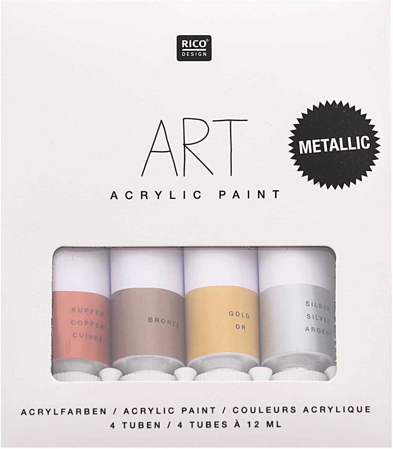Rico Design ART Künstler Acrylfarben-Set Celebration Metallic-Farben 4x12ml Mehrfarbig