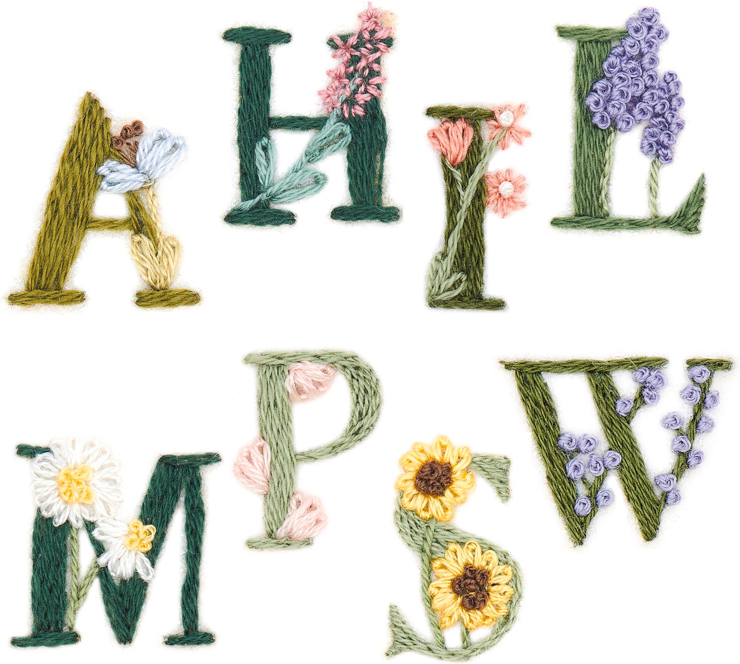 Rico Design Stick and Stitch Stickpackung Blumenalphabet vorgezeichnet Bunt