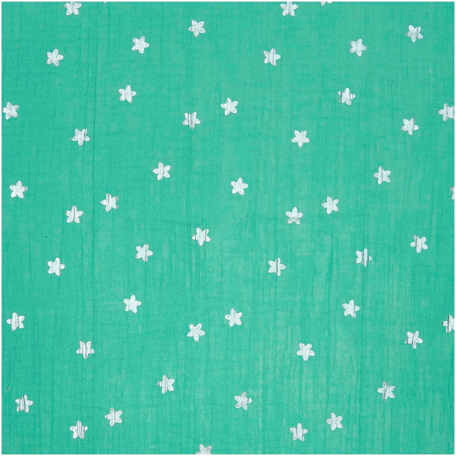 Rico Design Meterware Krinkelmusselin Sterne türkis Hot Foil