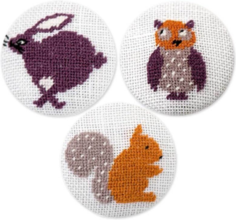 Rico Design Stickpackung Knöpfe Eule-Eichhörnchen-Hase