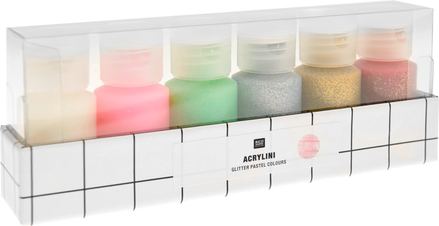 Rico Design Acrylini Acrylfarben Set Glitter Pastel Colours Glitter Pastel Colours