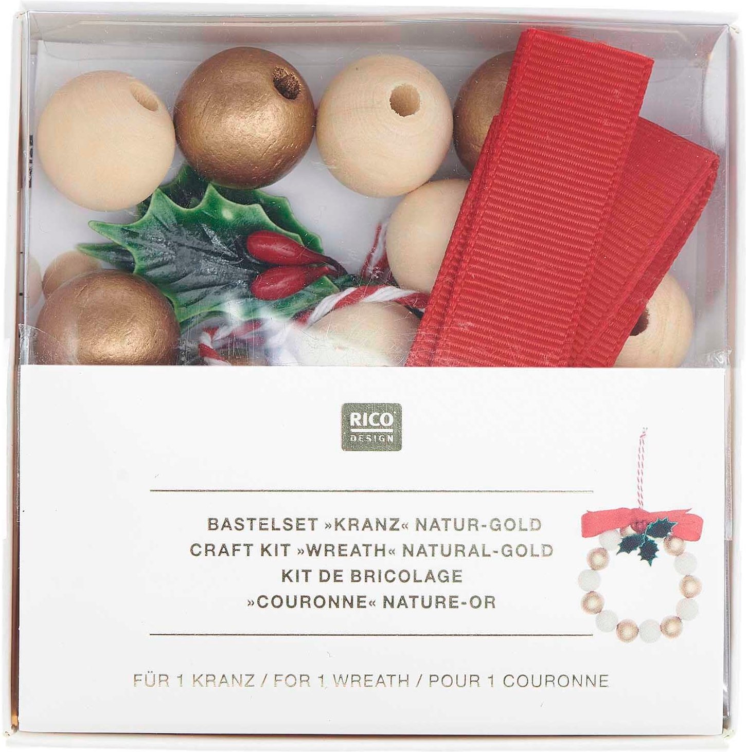 Rico Design Bastelset Holzperlen Kranz natur-gold