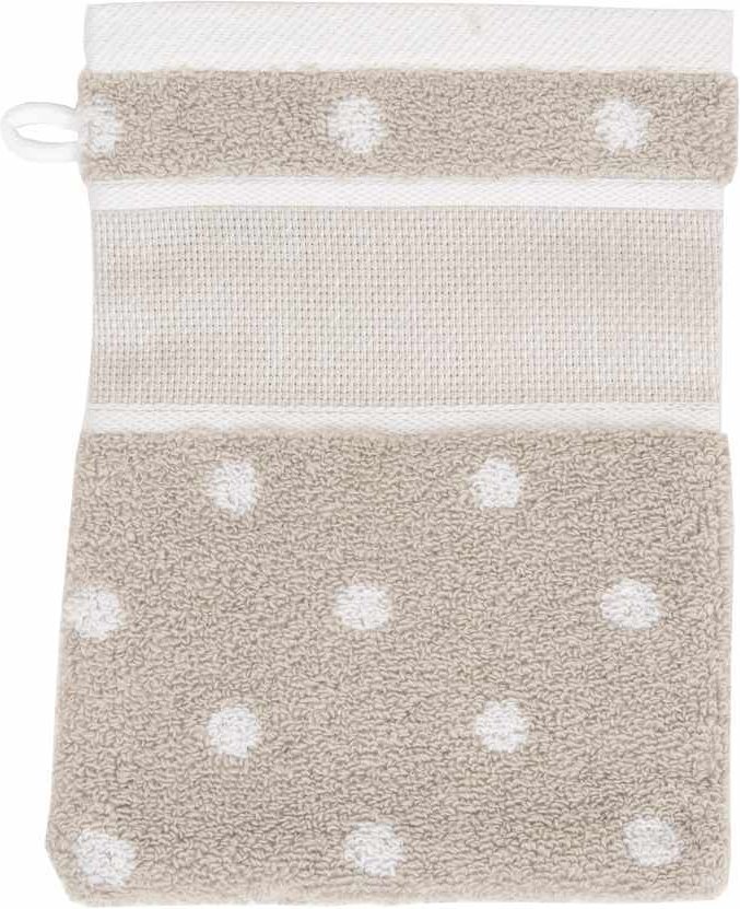 Rico Design Waschhandschuh beige mit weißen Punkten 15x21cm