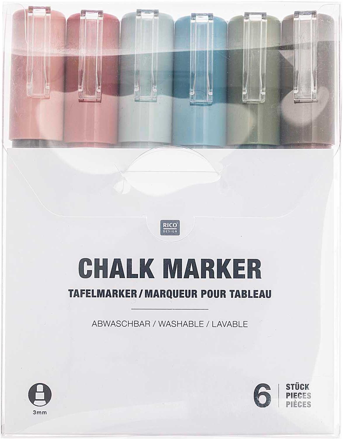 Rico Design Kreidestifte Flüssigkreide Set Erdfarben 3mm 6 Farben Mehrfarbig