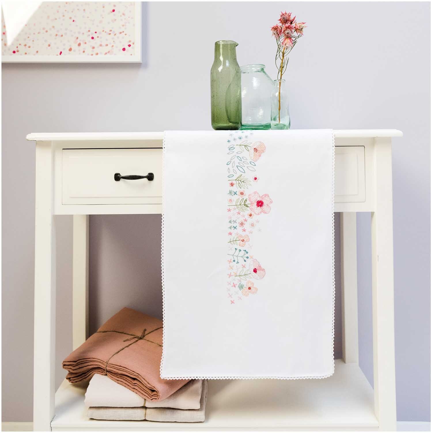 Rico Design Stickpackung Läufer Frühlingsblumen 40x150cm