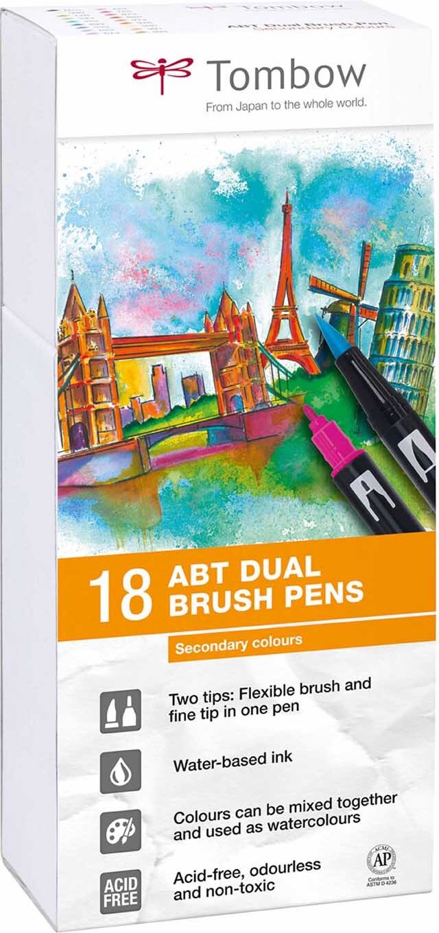 Tombow ABT Dual Brush Pen Sekundärfarben 18er Set Sekundärfarben