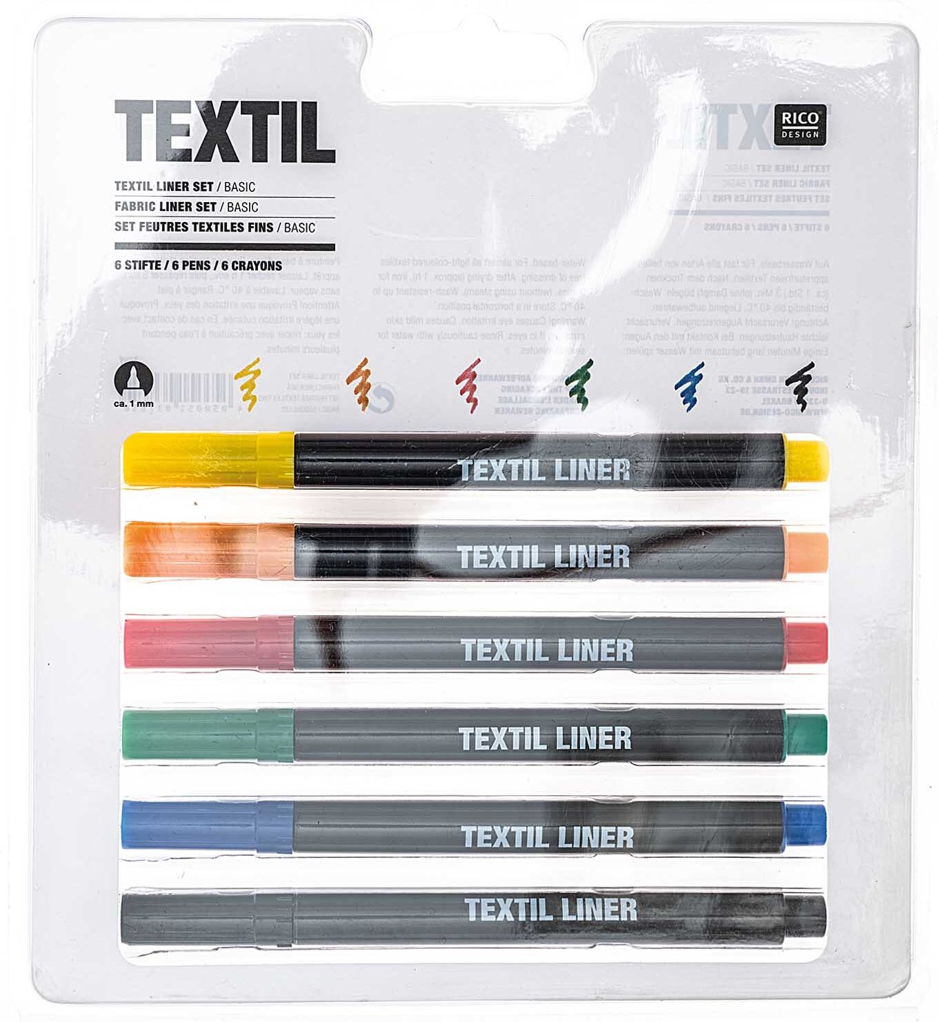 Rico Design Textil Liner basic 6 Farben Basic Bunt