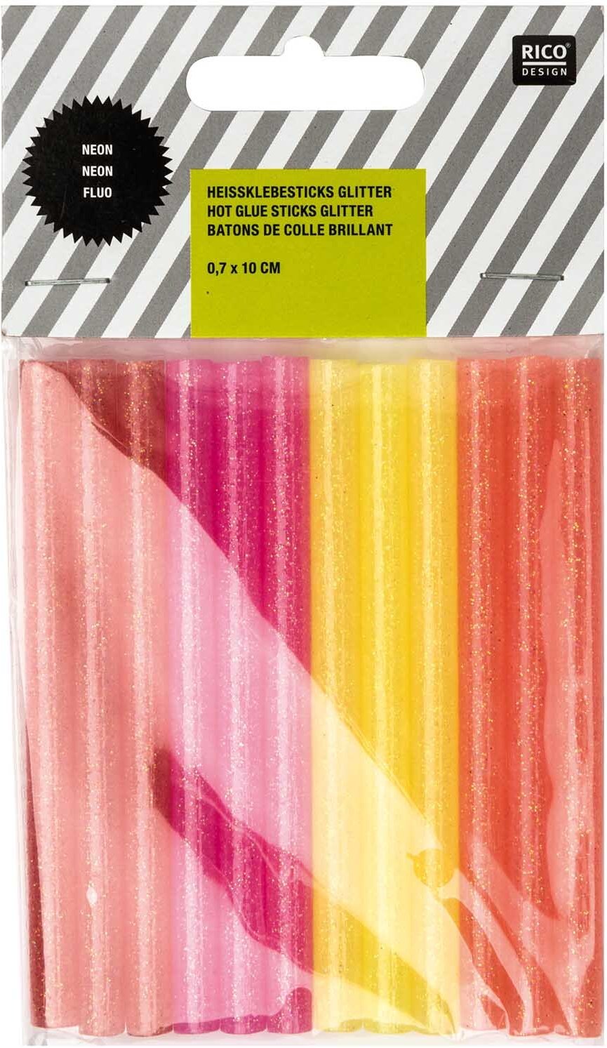 Rico Design Heißklebesticks neon glitter 0,7x10cm 12 Stück