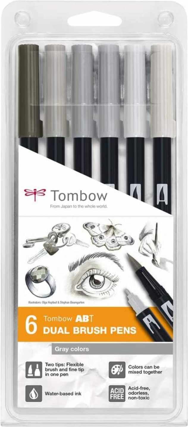 Tombow ABT Dual Brush Pen-Set Gray Colours