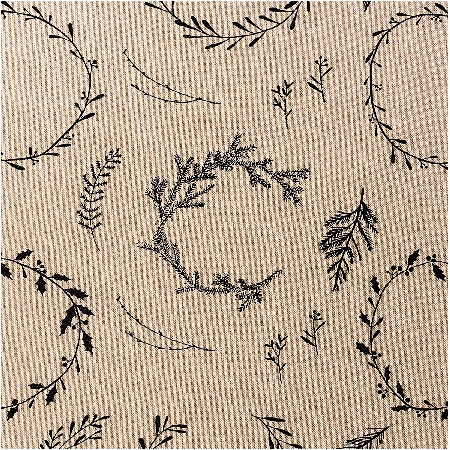 Rico Design Stoff Leinenoptik Nostalgic Christmas Kränze natur-schwarz 50x140cm