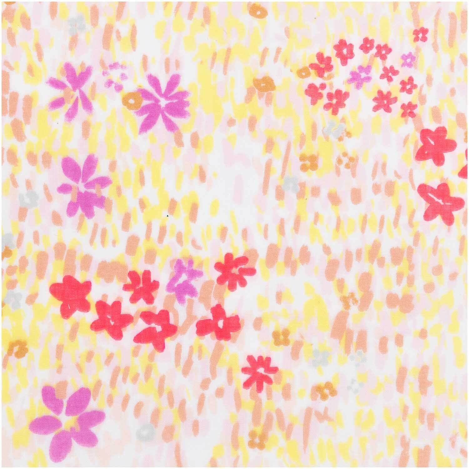 Rico Design Musselin-Druckstoff Crafted Nature Blumenwiese weiß-neon 140cm