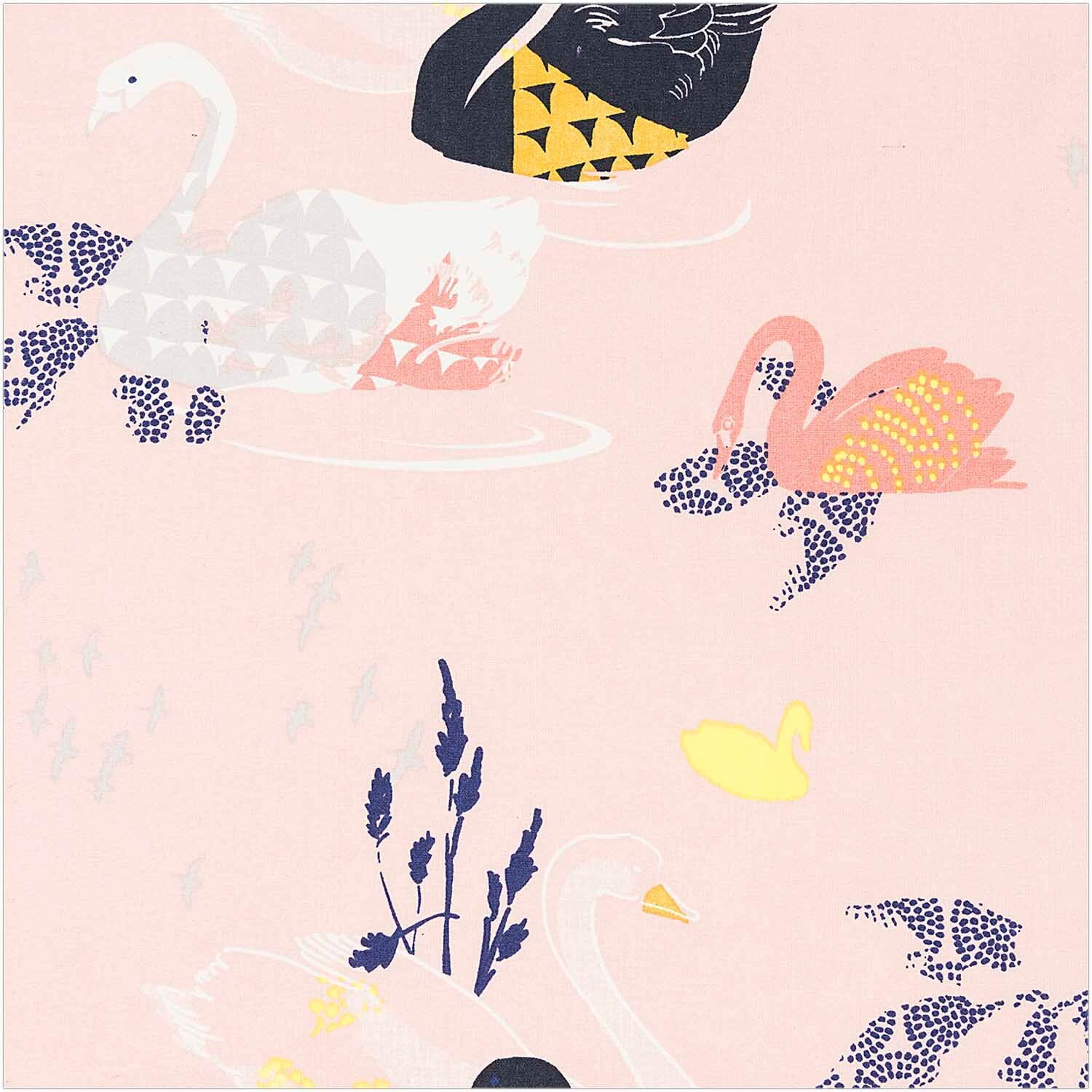 Rico Design Druckstoff Okina Hana Schwan rosa-schwarz 140cm beschichtet