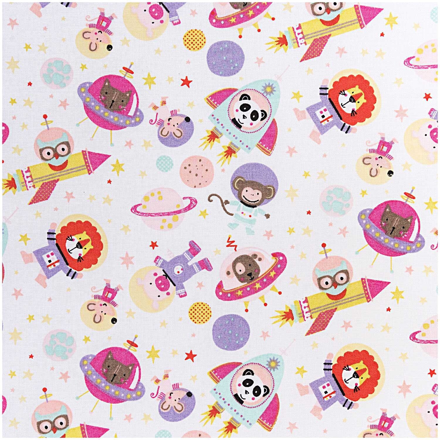 Rico Design Tiere im Weltall Stoff rosa 50x140cm