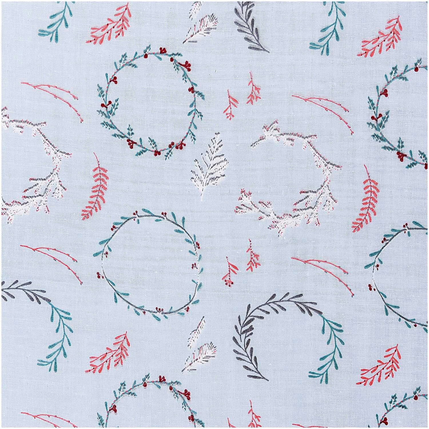 Rico Design Musselin-Druckstoff Nostalgic Christmas Kränze hellblau 140cm