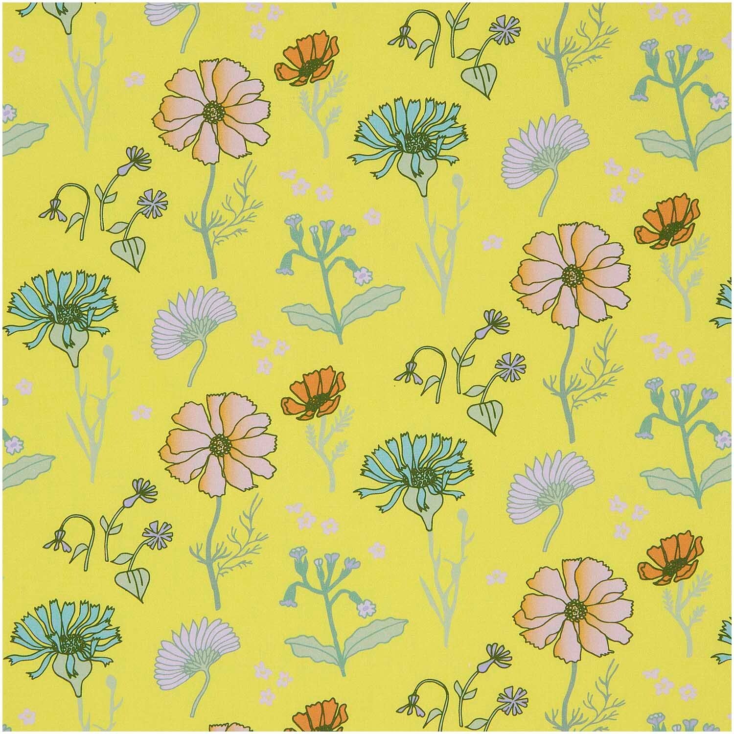 Rico Design Meterware Baumwoll-Popelin Blumen Gelb