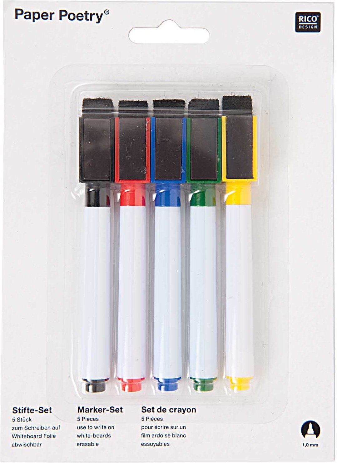 Rico Design Paper Poetry Folienstifte für Whiteboardfolie 5 Stück Weiß