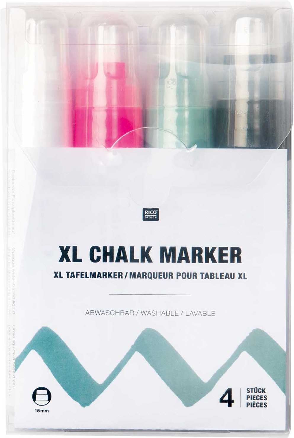 Rico Design XL-Kreidestift Flüssigkreide Set 15mm 25g 4 Farben Mehrfarbig