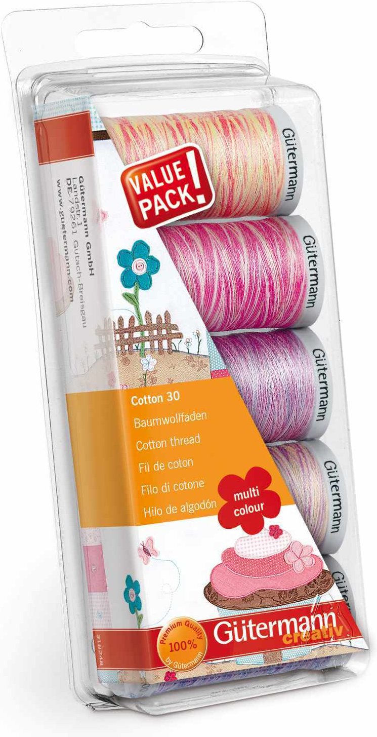 Gütermann Nähfaden Set Cotton 30 rosa/lila 5x 300m