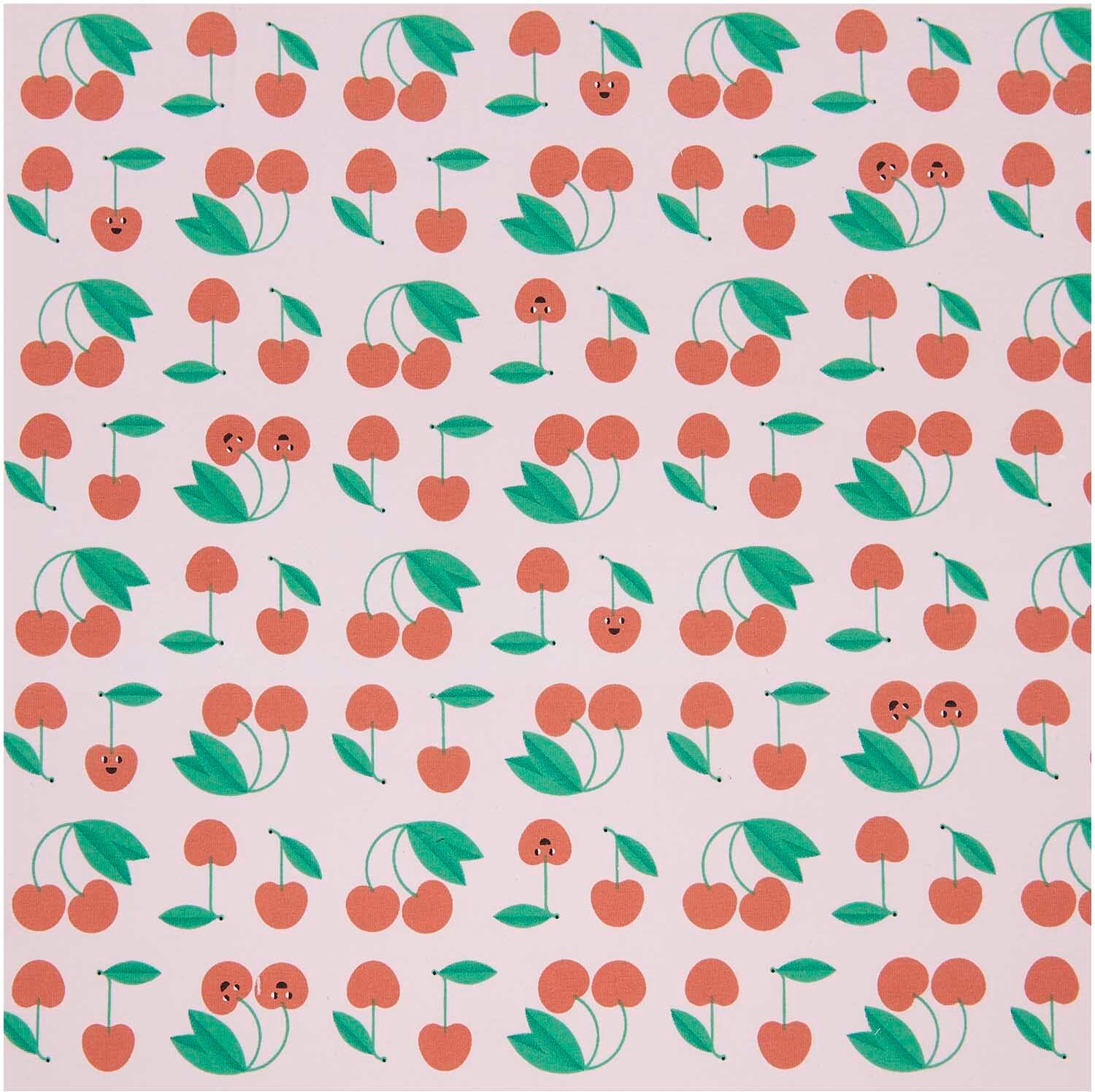 Rico Design Stoffabschnitt Jersey bedruckt Kirschen rosa 80x100cm