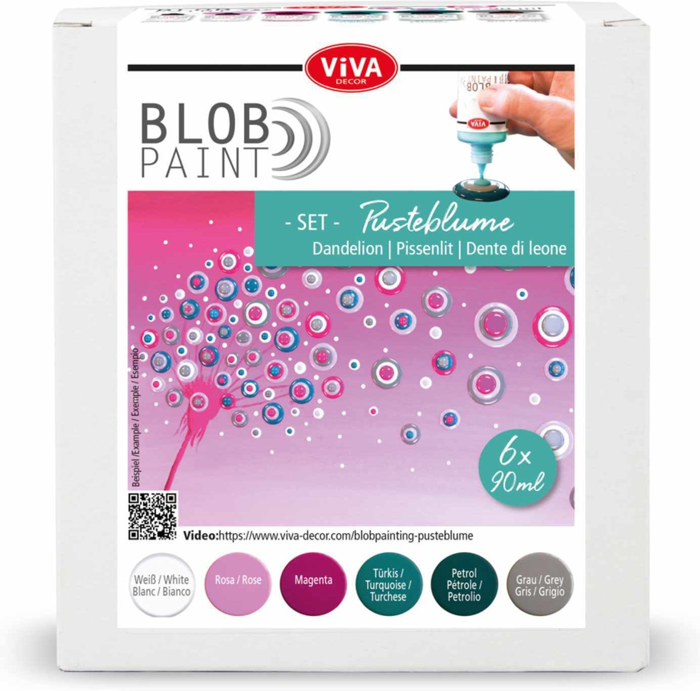 Viva Decor Blob Paint Set Pusteblume 6x90ml Mehrfarbig