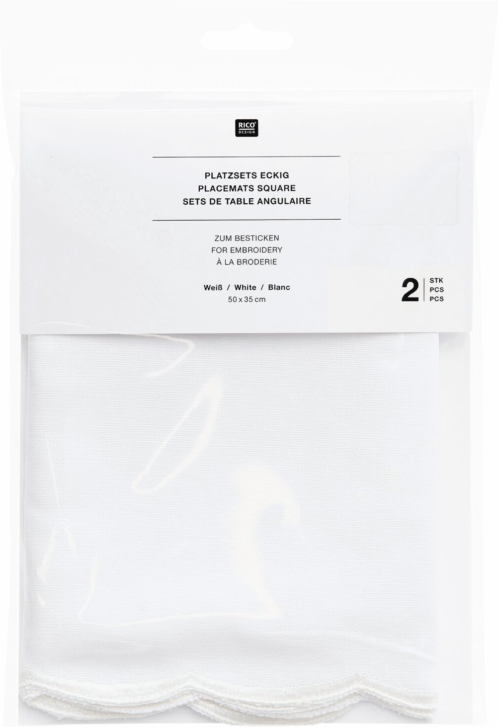 Rico Design Platzsets eckig Weiß 2 Stück