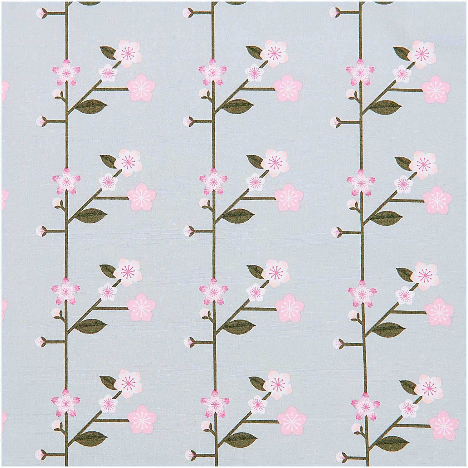 Rico Design Meterware Baumwoll-Popelin rauchblau Sakura Zweige