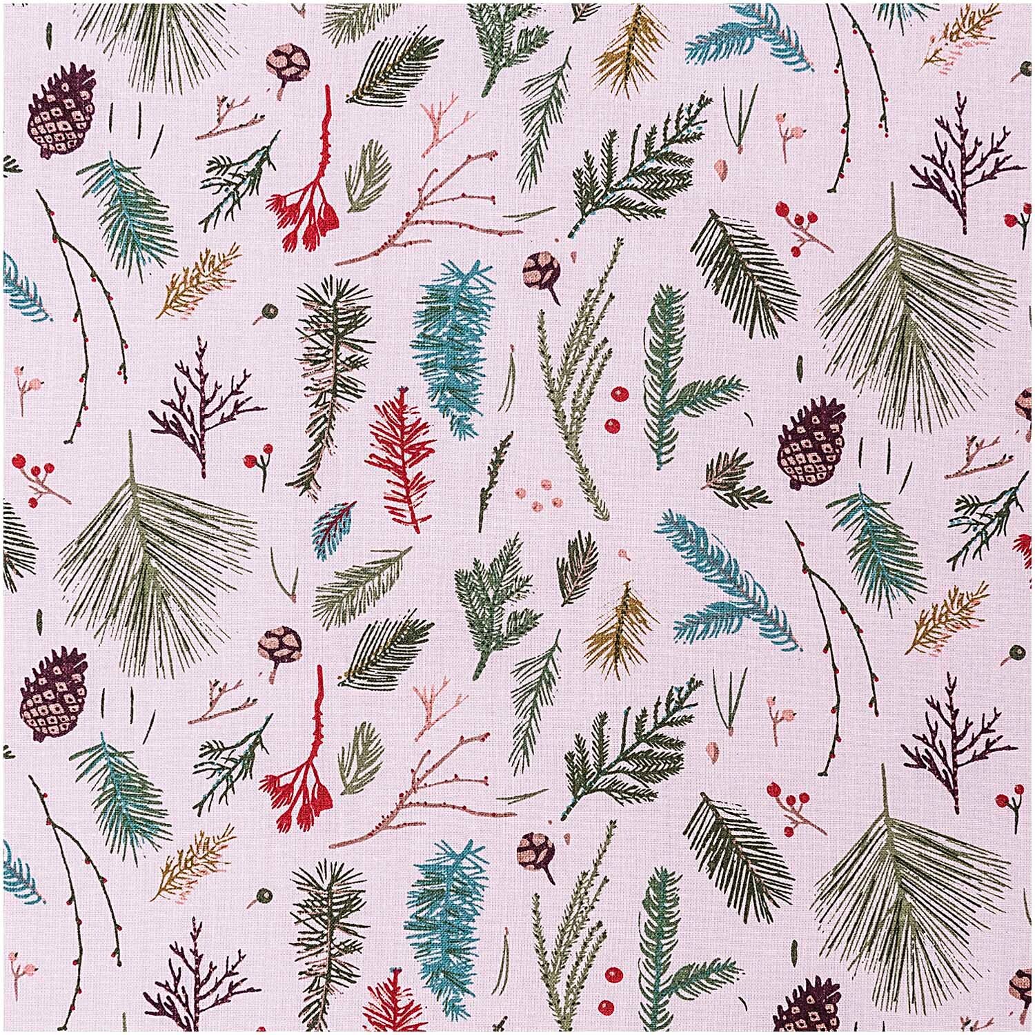 Rico Design Druckstoff Nostalgic Christmas Zweige rosa 50x140cm