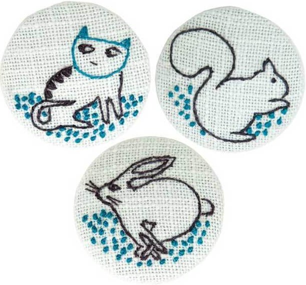 Rico Design Stickpackung Knöpfe Katze-Eichhörnchen-Hase 4cm