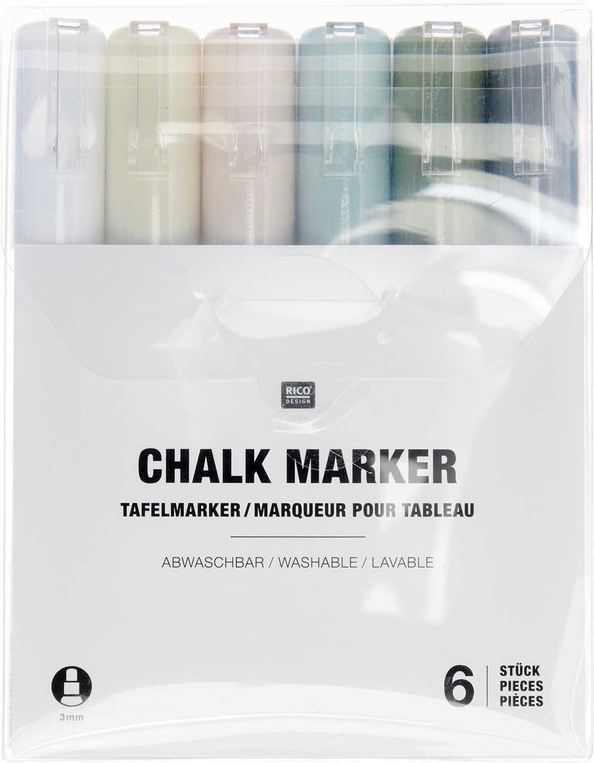 Rico Design Kreidestift Flüssigkreide Set Strandfarben 3mm 6 Farben