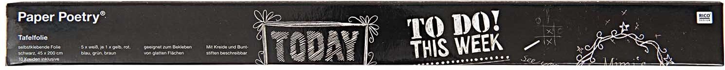 Rico Design Paper Poetry Tafelfolie schwarz 200x45cm mit 10 Kreiden Schwarz