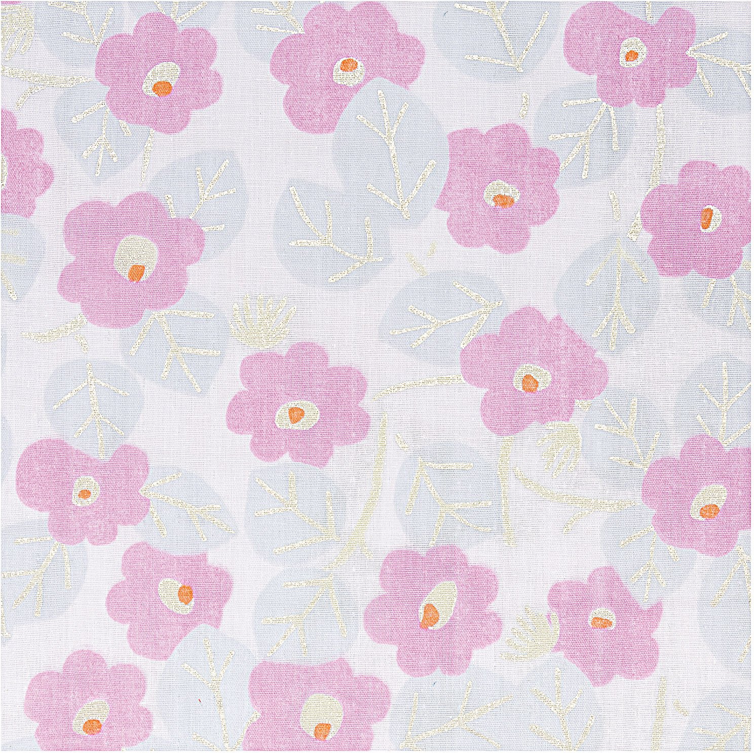 Rico Design Musselin-Druckstoff Aloha Blumen rosa Hot Foil 140cm