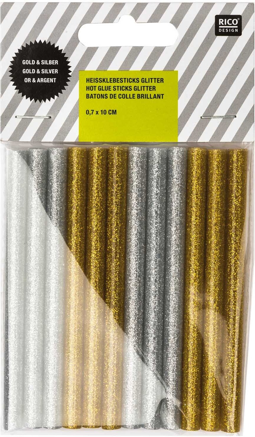 Rico Design Heißklebesticks glitter gold-silber 0,7x10cm 12 Stück