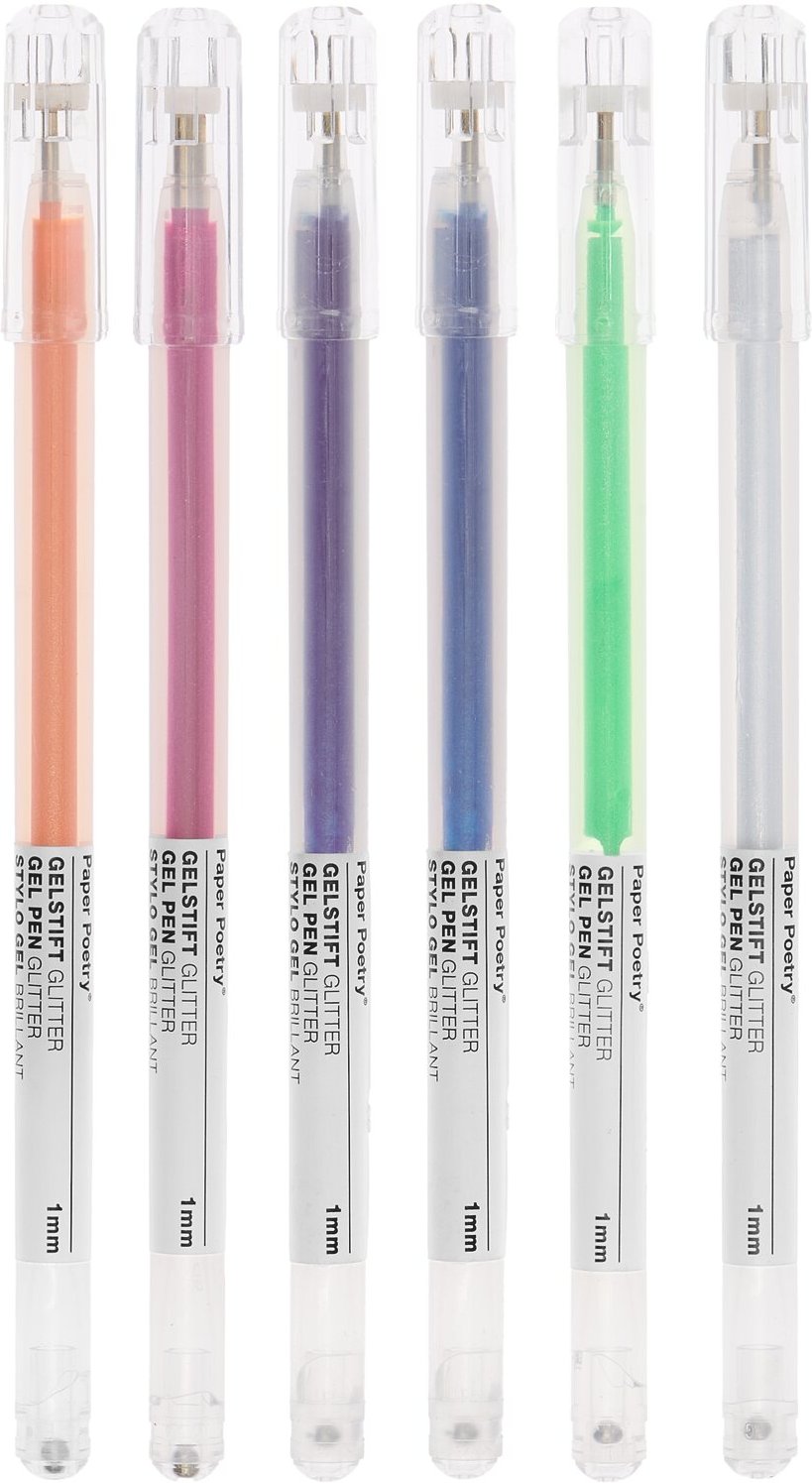Rico Design Paper Poetry Gelstifte Glitter mehrfarbig 1mm 6 Stück Multicolored