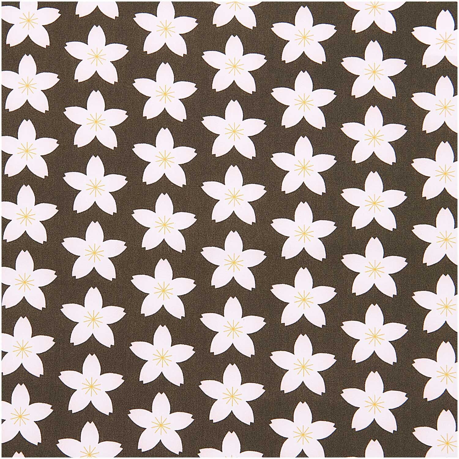 Rico Design Meterware Baumwoll-Popelin oliv Kirschblüten