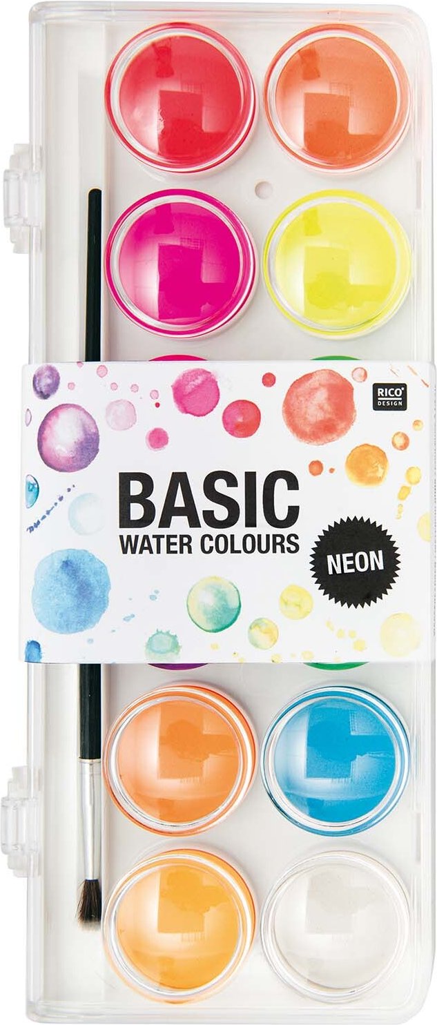 Rico Design Basic Neon Water Colours Wasserfarbkasten 12 Farben Mehrfarbig